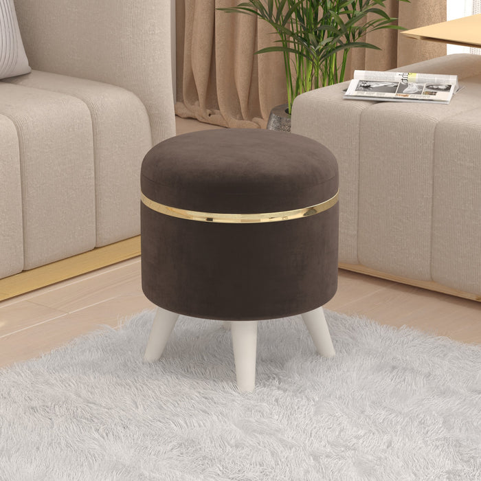 Noah Round Engineered Wood Multipurpose Ottoman Pouffes Stool/Sitting Furniture Footrest Seat Pouf Puffy Foam Foot Stool with 4 Legs for Living Room Decor Home Furniture (Borwn)