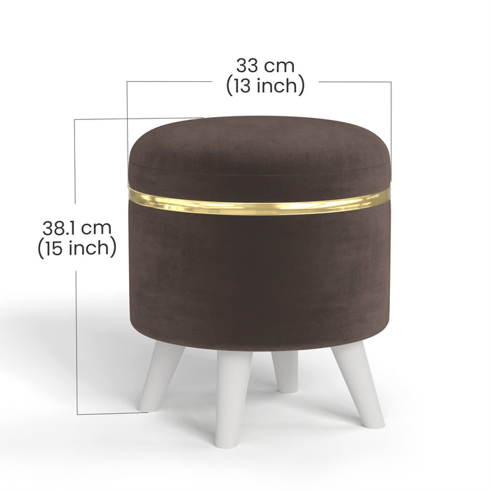 Noah Round Engineered Wood Multipurpose Ottoman Pouffes Stool/Sitting Furniture Footrest Seat Pouf Puffy Foam Foot Stool with 4 Legs for Living Room Decor Home Furniture (Borwn)