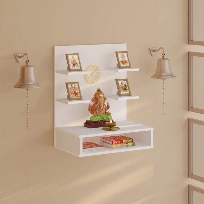 Dhruv Wall Mount Wooden Mandir for Home, Temple for Home, Pooja Stand with Storage Shelves