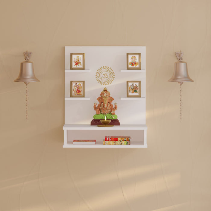 Dhruv Wall Mount Wooden Mandir for Home, Temple for Home, Pooja Stand with Storage Shelves