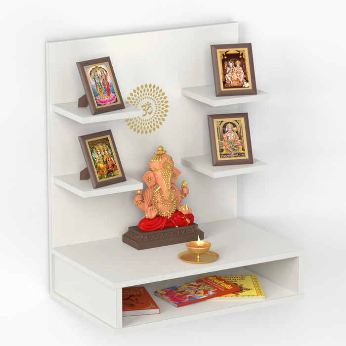 Dhruv Wall Mount Wooden Mandir for Home, Temple for Home, Pooja Stand with Storage Shelves