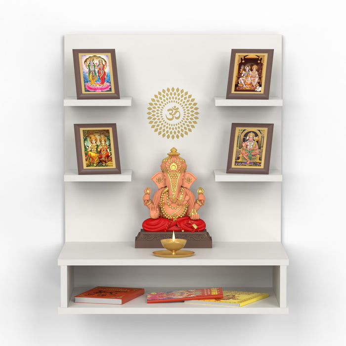 Dhruv Wall Mount Wooden Mandir for Home, Temple for Home, Pooja Stand with Storage Shelves