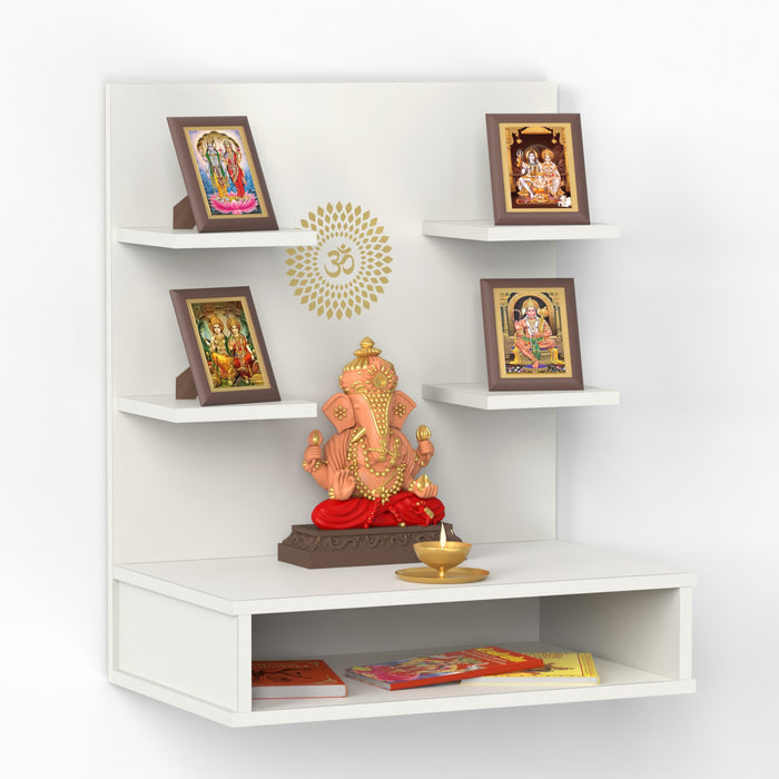 Dhruv Wall Mount Wooden Mandir for Home, Temple for Home, Pooja Stand with Storage Shelves