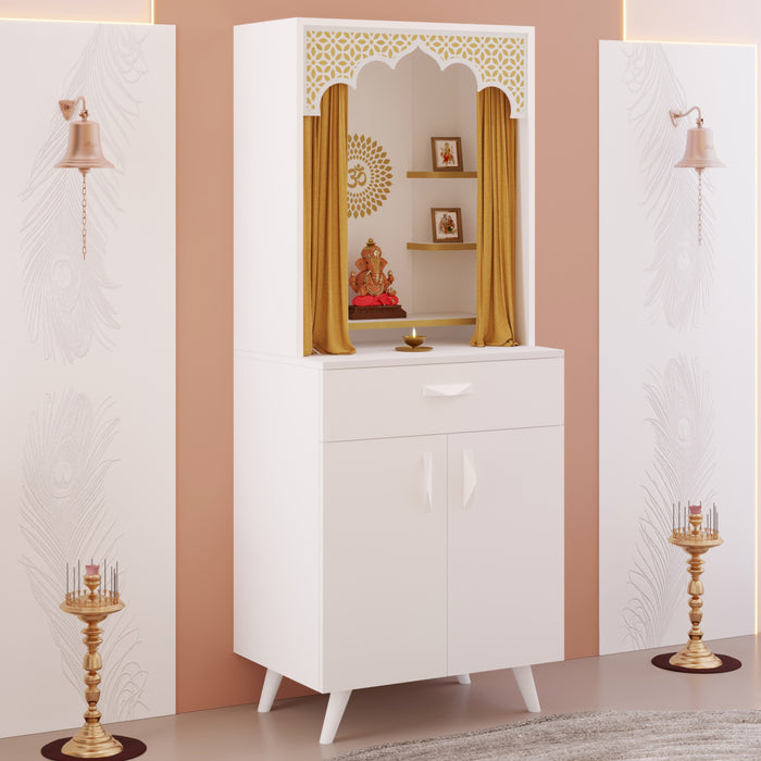 BLUEWUD Sharnam Pooja Mandir, Temple Unit for Home with Storage Cabinet