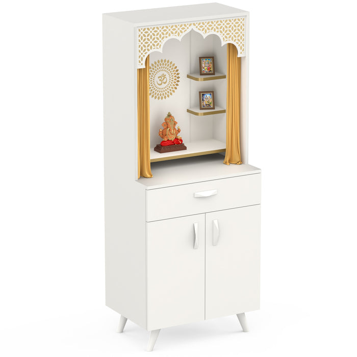 BLUEWUD Sharnam Pooja Mandir, Temple Unit for Home with Storage Cabinet
