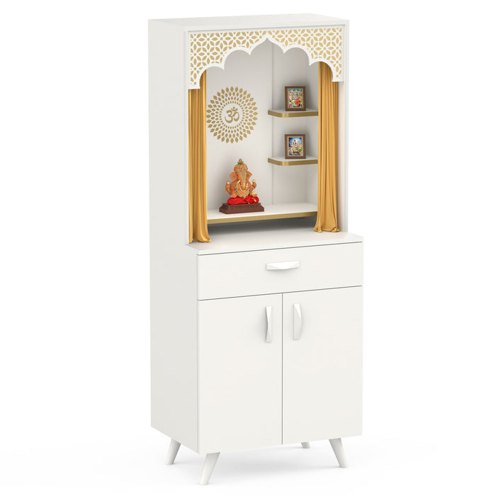 BLUEWUD Sharnam Pooja Mandir, Temple Unit for Home with Storage Cabinet