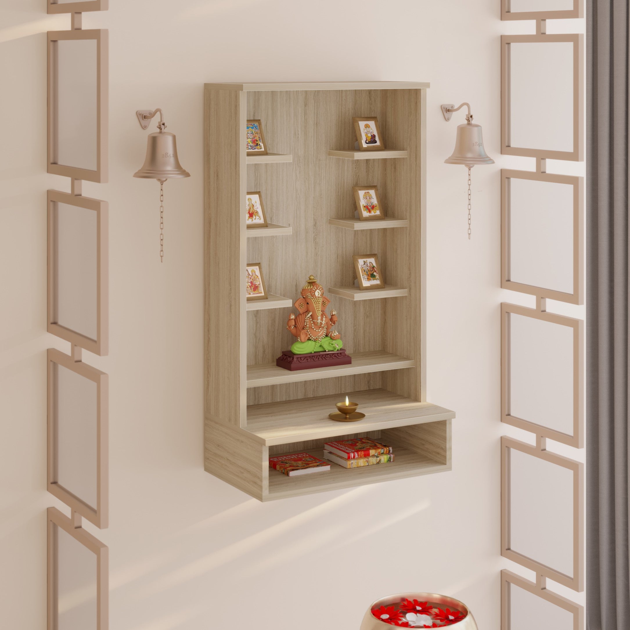 Shubh Mini Wall Mount Wooden Mandir for Home — Bluewud