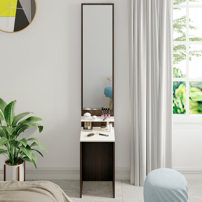 Alesti Engineered Wood Slim Dressing Table Full Length Rectangular Wall Mount Mirror With Utility Shelf (Wenge & White)