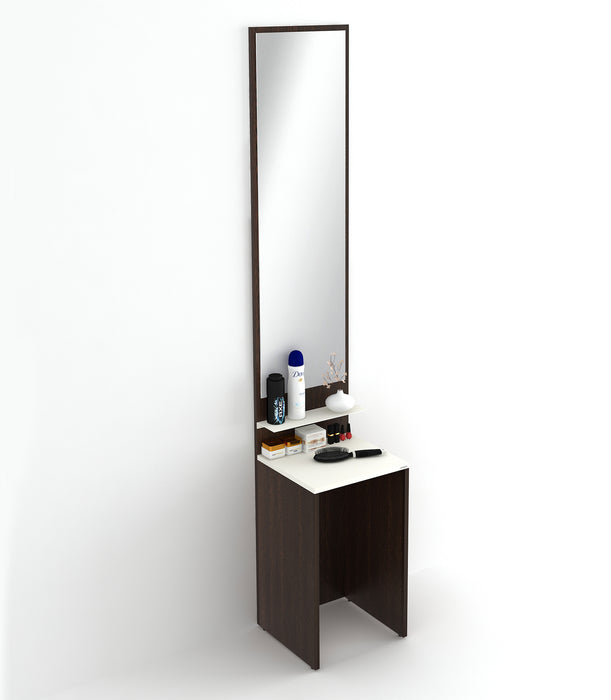 Alesti Engineered Wood Slim Dressing Table Full Length Rectangular Wall Mount Mirror With Utility Shelf (Wenge & White)