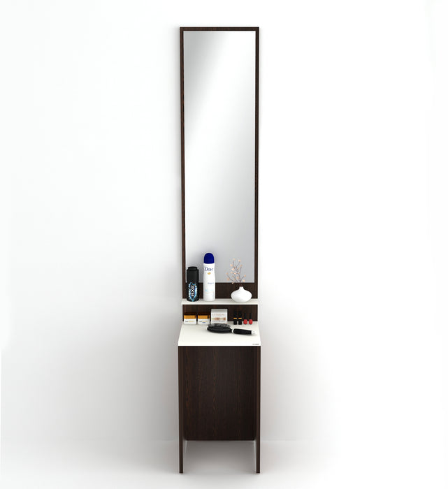 Alesti Engineered Wood Slim Dressing Table Full Length Rectangular Wall Mount Mirror With Utility Shelf (Wenge & White)