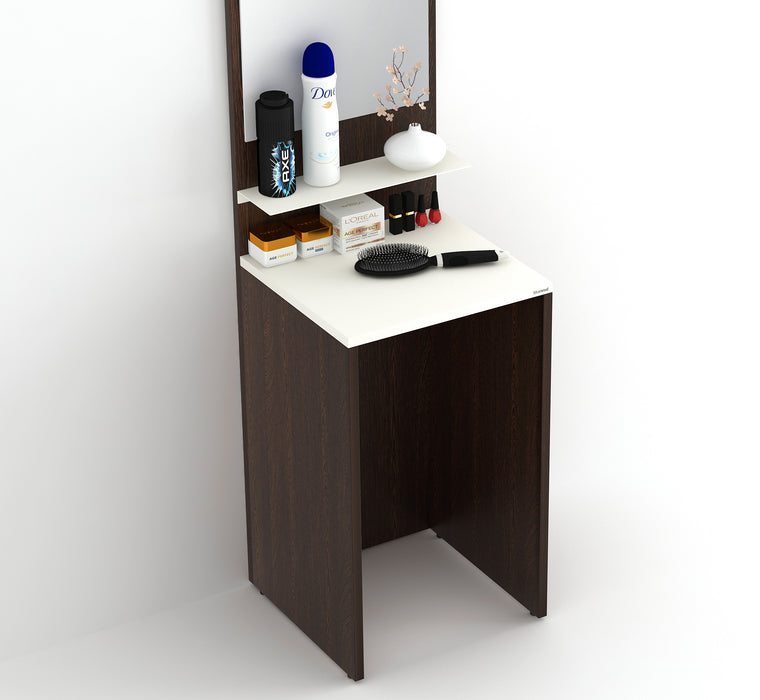 Alesti Engineered Wood Slim Dressing Table Full Length Rectangular Wall Mount Mirror With Utility Shelf (Wenge & White)