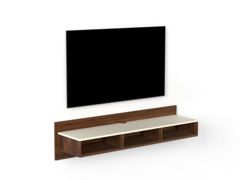 Reynold TV Unit for Living Room with Storage Shelves (Brown Maple & Beige)