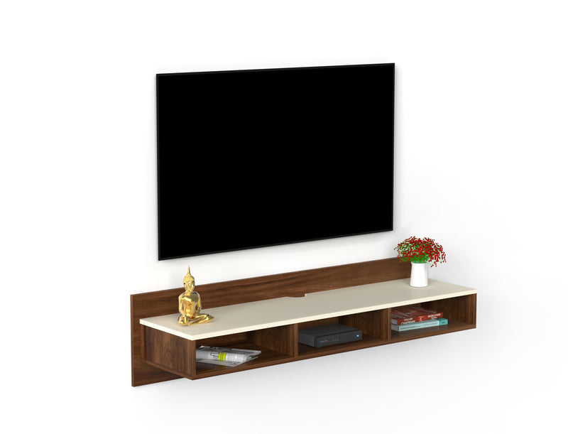 Reynold TV Unit for Living Room with Storage Shelves (Brown Maple & Beige)