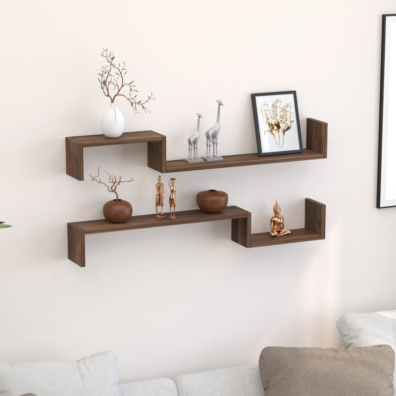 Riley Wall Decor & Floating Shelf Display Rack  (Brown Maple)