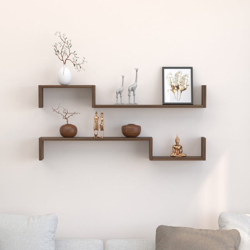 Riley Wall Decor & Floating Shelf Display Rack  (Brown Maple)
