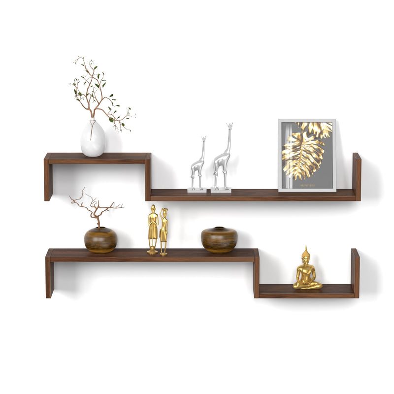 Riley Wall Decor & Floating Shelf Display Rack  (Brown Maple)