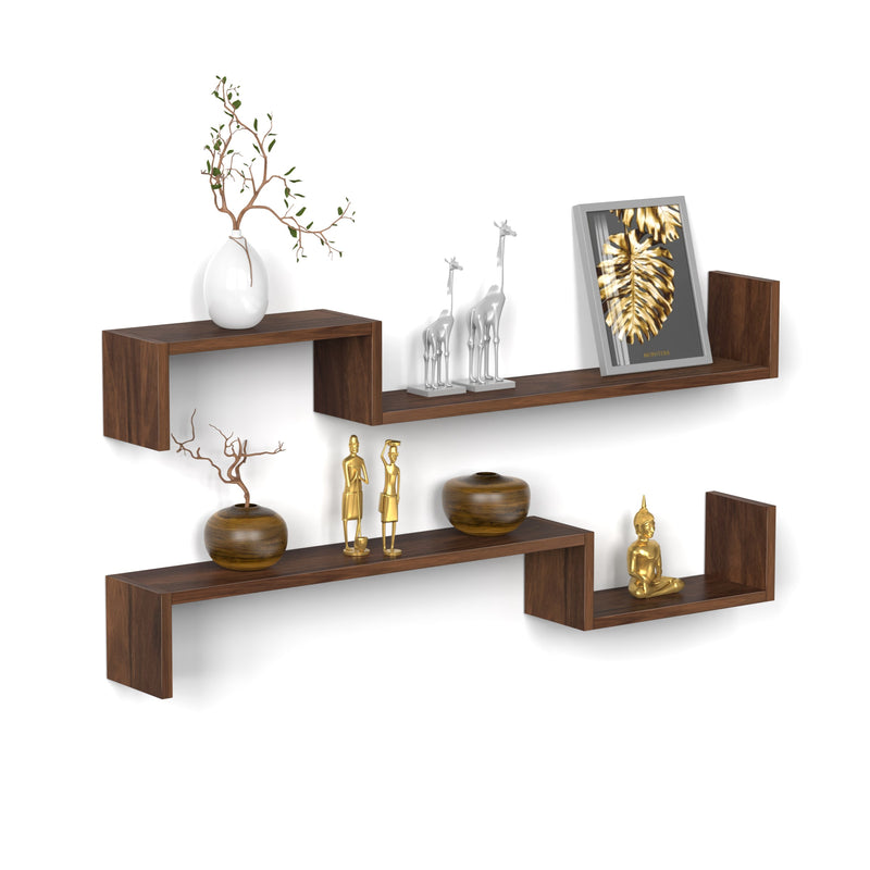 Riley Wall Decor & Floating Shelf Display Rack  (Brown Maple)