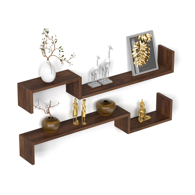 Riley Wall Decor & Floating Shelf Display Rack  (Brown Maple)