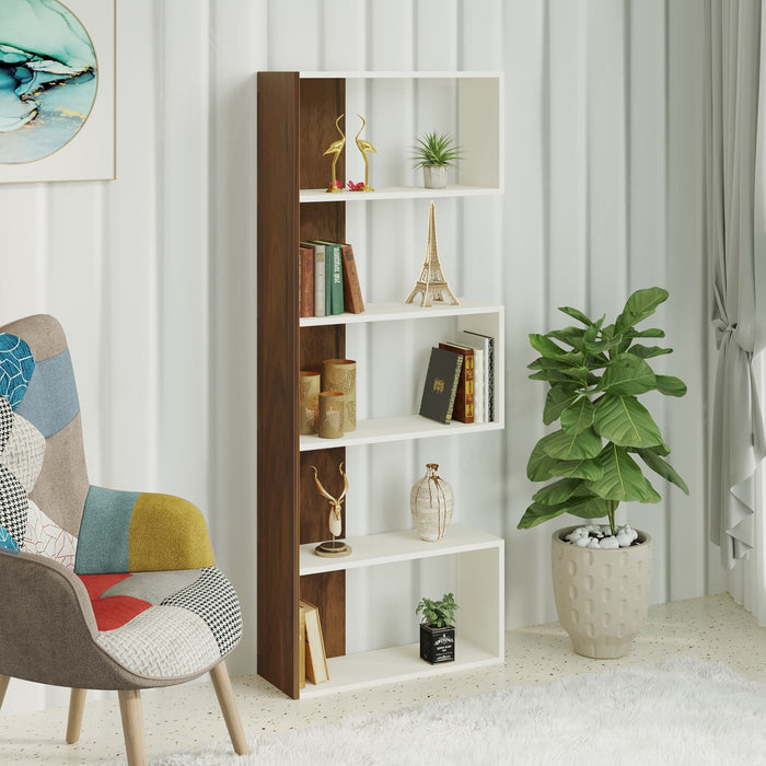 Novebuk Engineered Wood Bookshelf Cabinet Book Rack Organizer Book Case with Shelves for Décor Display Wall Mount Floor Standing for Home Library (Brown Maple & White)