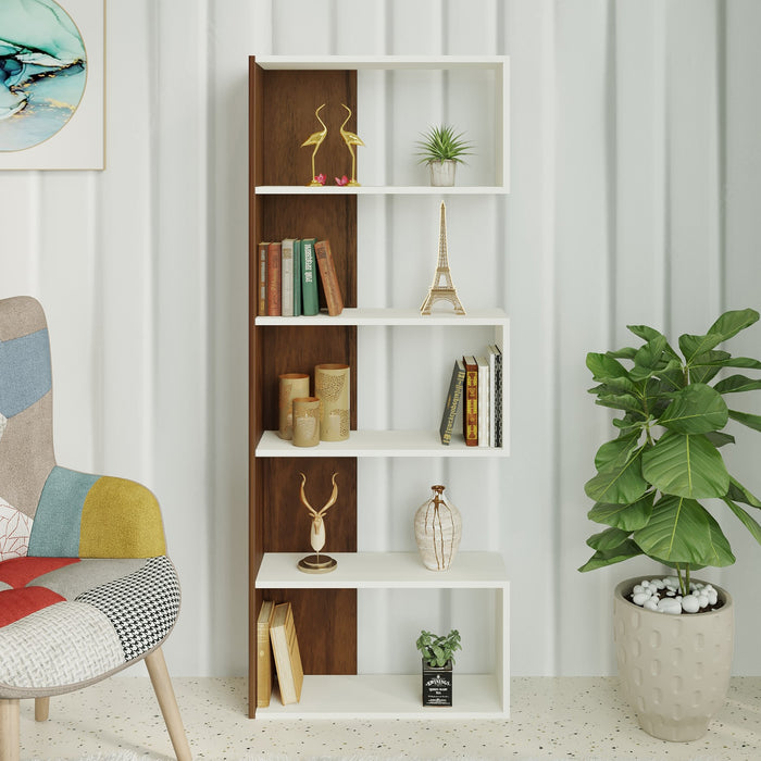 Novebuk Engineered Wood Bookshelf Cabinet Book Rack Organizer Book Case with Shelves for Décor Display Wall Mount Floor Standing for Home Library (Brown Maple & White)