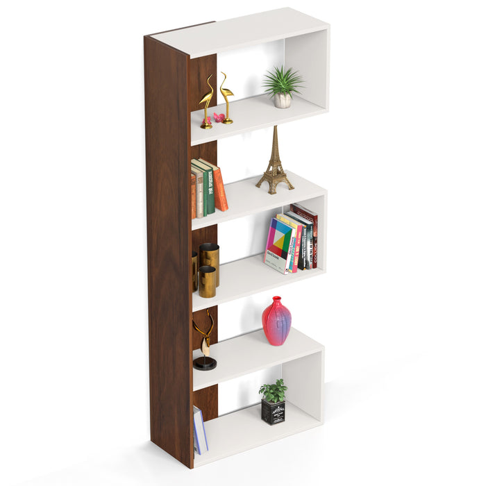 Novebuk Engineered Wood Bookshelf Cabinet Book Rack Organizer Book Case with Shelves for Décor Display Wall Mount Floor Standing for Home Library (Brown Maple & White)