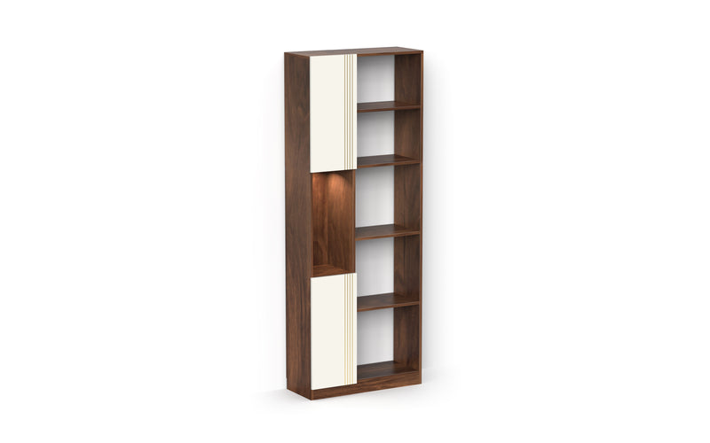 Orivo Bookshelf with LED Light & Closed Storage cabinet (Brown Maple & White)