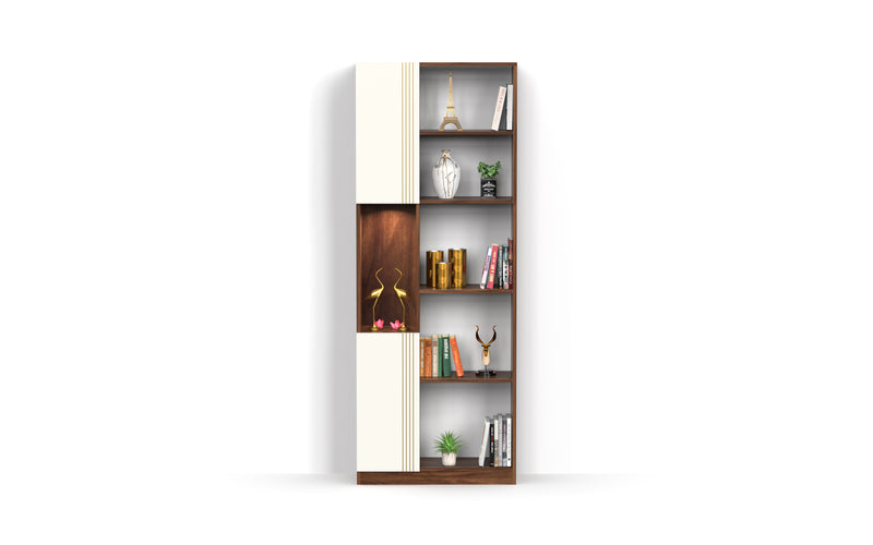 Orivo Bookshelf with LED Light & Closed Storage cabinet (Brown Maple & White)