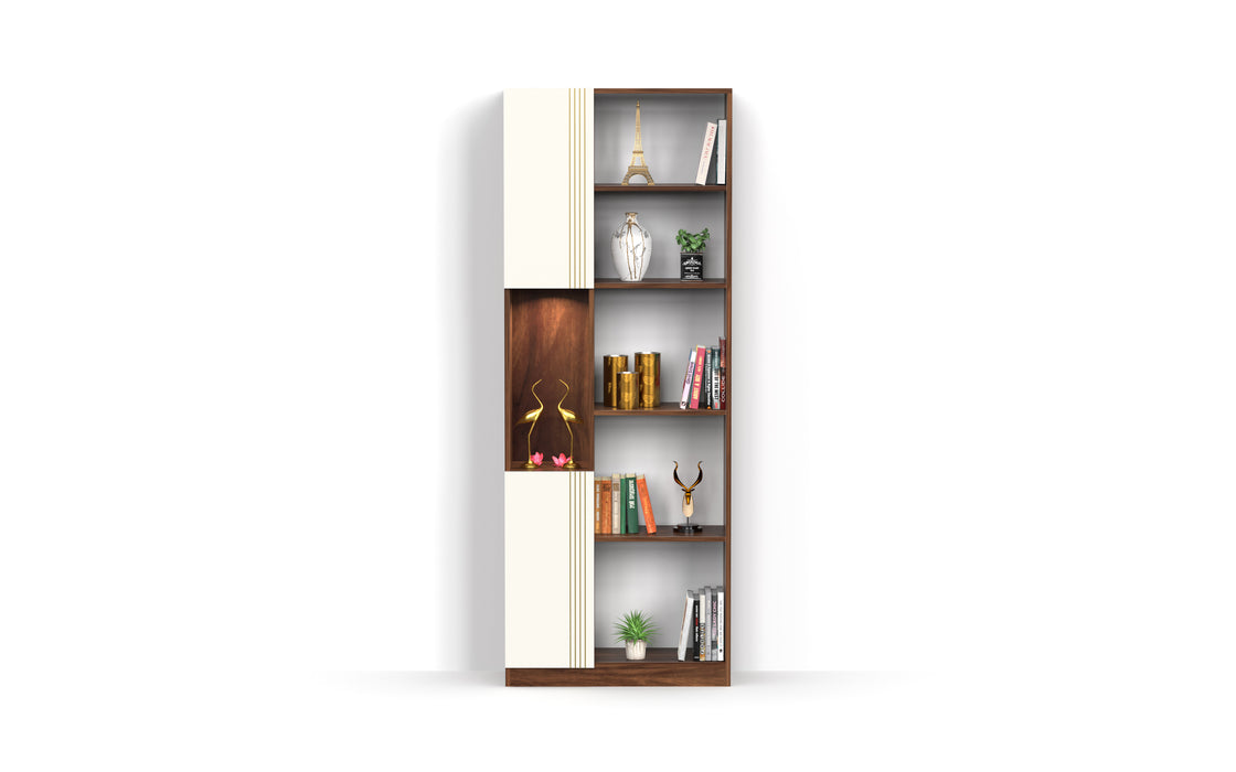 Orivo Engineering Wood Multipurpose Bookshelf with LED Light, Open Decor wall Display Shelves, Closed Storage cabinet Racks Organizer for Living Room Bedroom Office Home (Brown Maple & White)