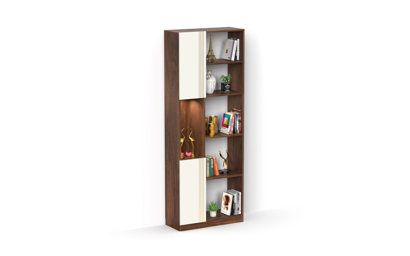 Orivo Bookshelf with LED Light & Closed Storage cabinet (Brown Maple & White)