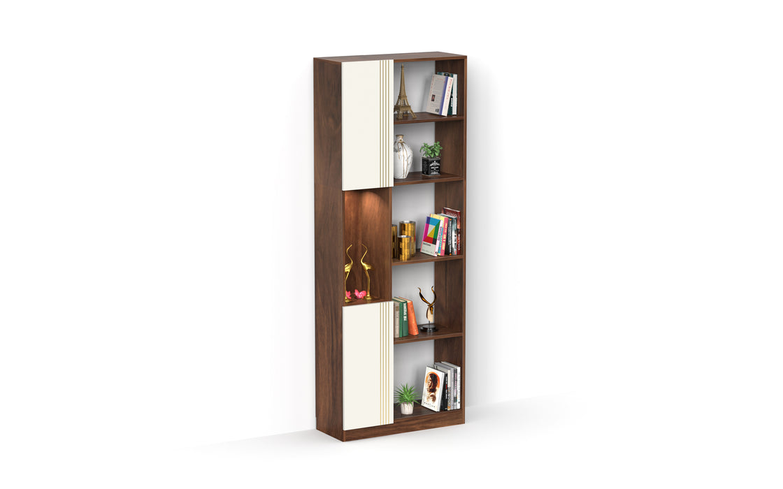 Orivo Engineering Wood Multipurpose Bookshelf with LED Light, Open Decor wall Display Shelves, Closed Storage cabinet Racks Organizer for Living Room Bedroom Office Home (Brown Maple & White)