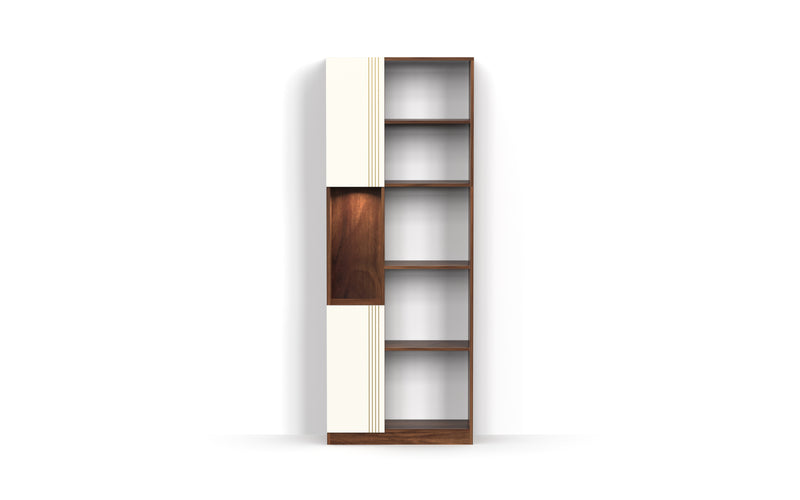 Orivo Bookshelf with LED Light & Closed Storage cabinet (Brown Maple & White)