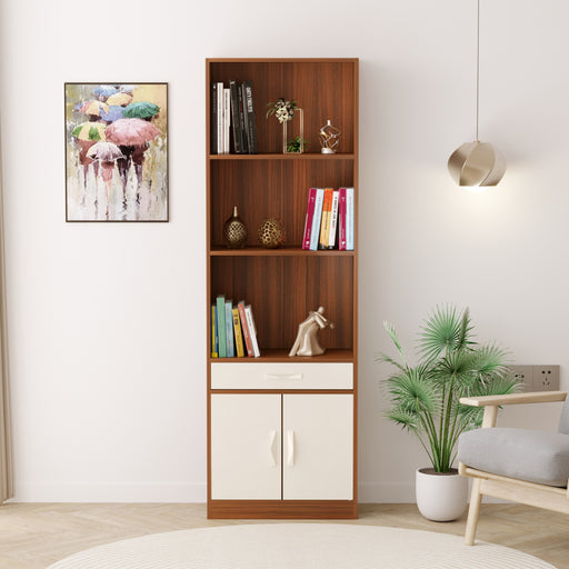 Seonn Bookshelf Cabinet with Storage Shelves & Drawer |Walnut