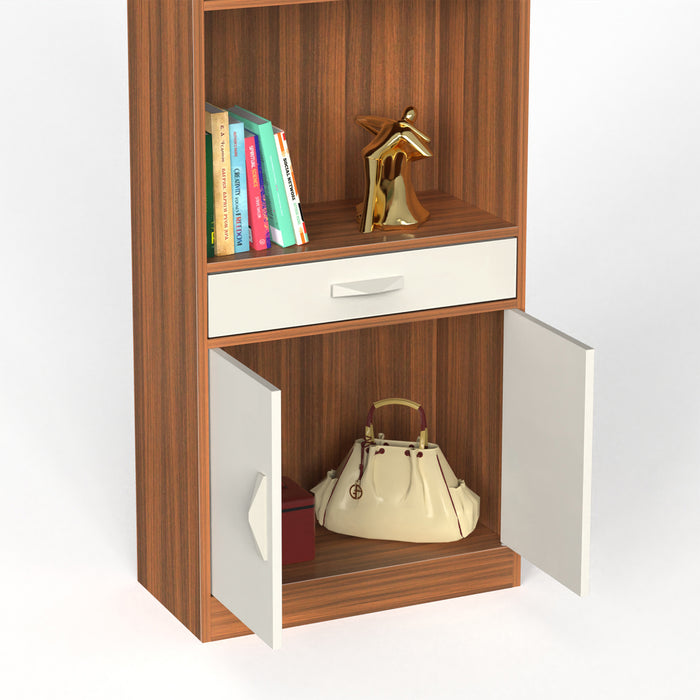 Seonn Bookshelf Cabinet with Storage Shelves & Drawer |Walnut