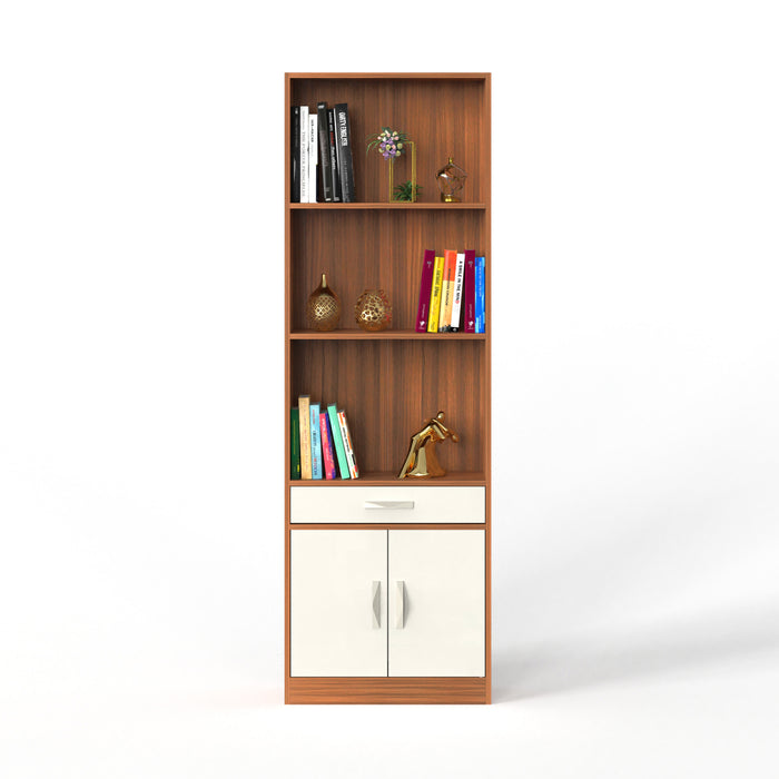 Seonn Bookshelf Cabinet with Storage Shelves & Drawer |Walnut