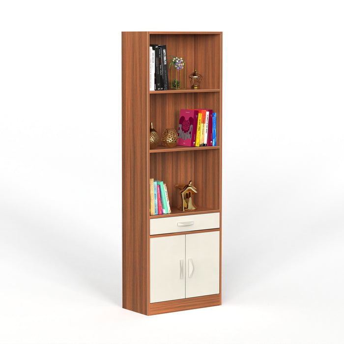 Seonn Bookshelf Cabinet with Storage Shelves & Drawer |Walnut