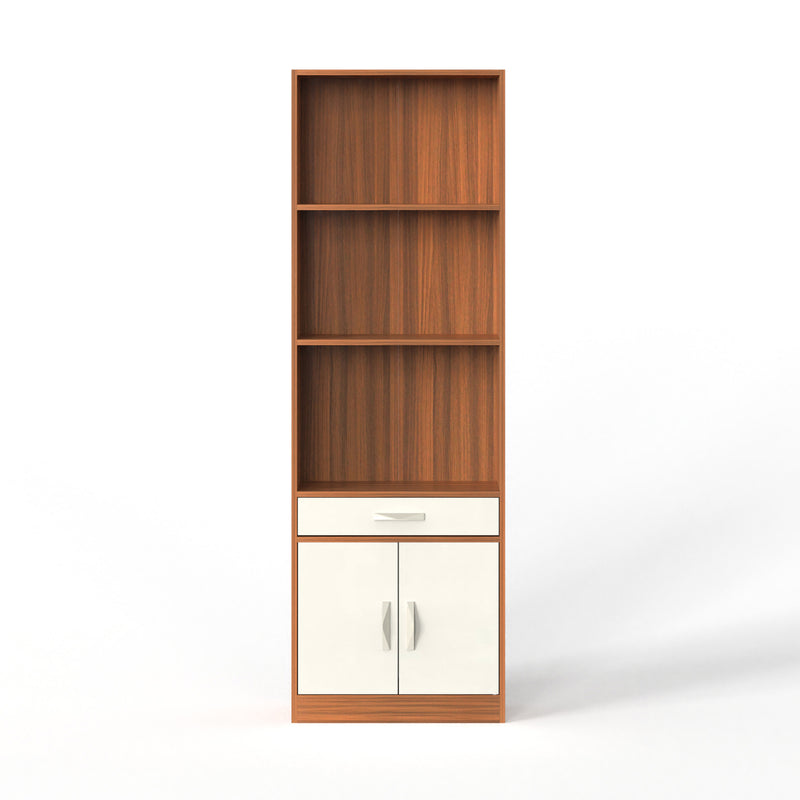 Seonn Bookshelf Cabinet with Storage Shelves & Drawer |Walnut