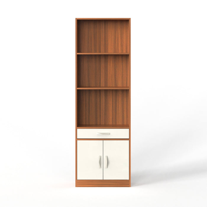 Seonn Bookshelf Cabinet with Storage Shelves & Drawer |Walnut