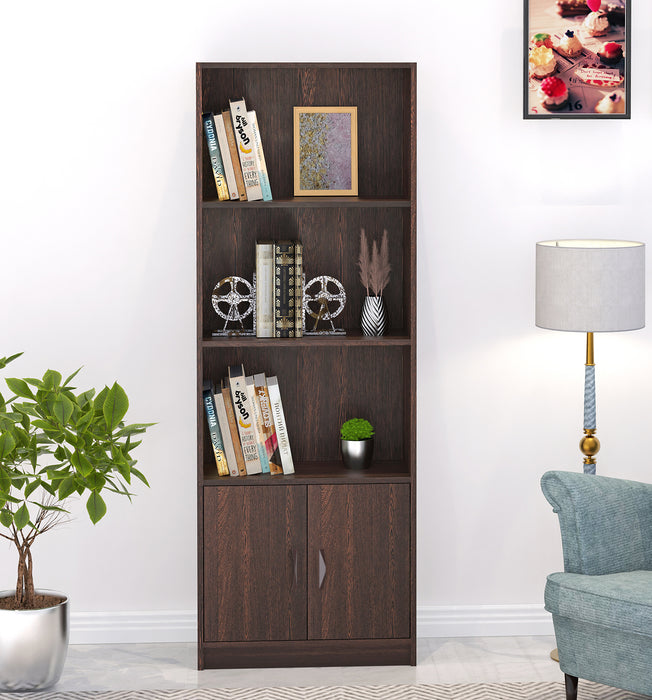 Seonn Bookshelf Cabinet Book Rack Organizer with Shelves for Décor Display, Drawer and 2 Doors Cabinet Floor Standing for Home Library (Without Drawer) |Wenge