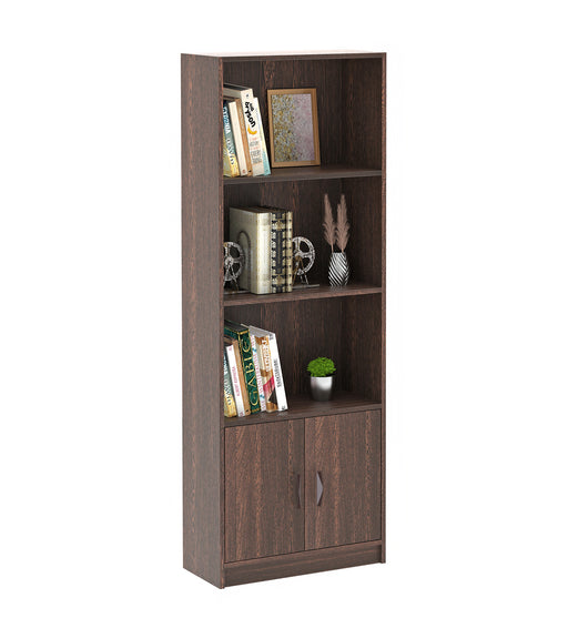 Seonn Bookshelf Cabinet Book Rack Organizer with Shelves for Décor Display, Drawer and 2 Doors Cabinet Floor Standing for Home Library (Without Drawer) |Wenge