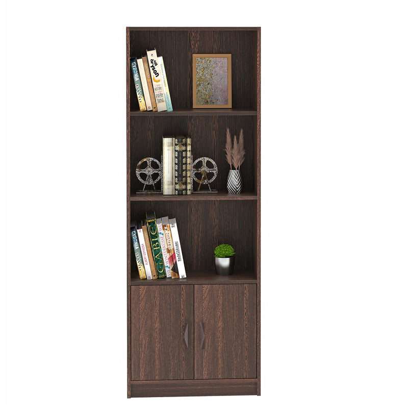Seonn Bookshelf Cabinet Book Rack Organizer with Shelves for Décor Display, Drawer and 2 Doors Cabinet Floor Standing for Home Library (Without Drawer) |Wenge
