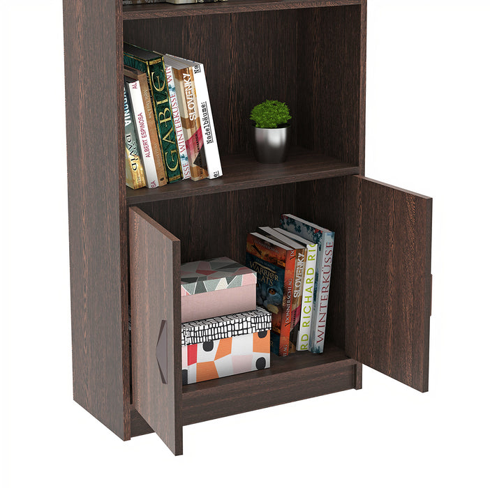 Seonn Bookshelf Cabinet Book Rack Organizer with Shelves for Décor Display, Drawer and 2 Doors Cabinet Floor Standing for Home Library (Without Drawer) |Wenge