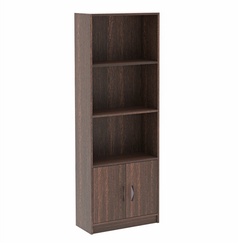 Seonn Bookshelf Cabinet Book Rack Organizer with Shelves for Décor Display, Drawer and 2 Doors Cabinet Floor Standing for Home Library (Without Drawer) |Wenge