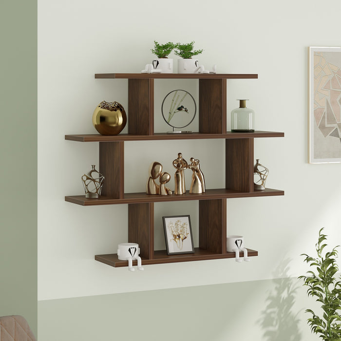 Senara-4 Layer Wall Mount Design Engineering Wood Bookshelf Filing Cabinet Books Rack Organizer for Décor Display for Library Living room Study Room (Color - Brown Maple)