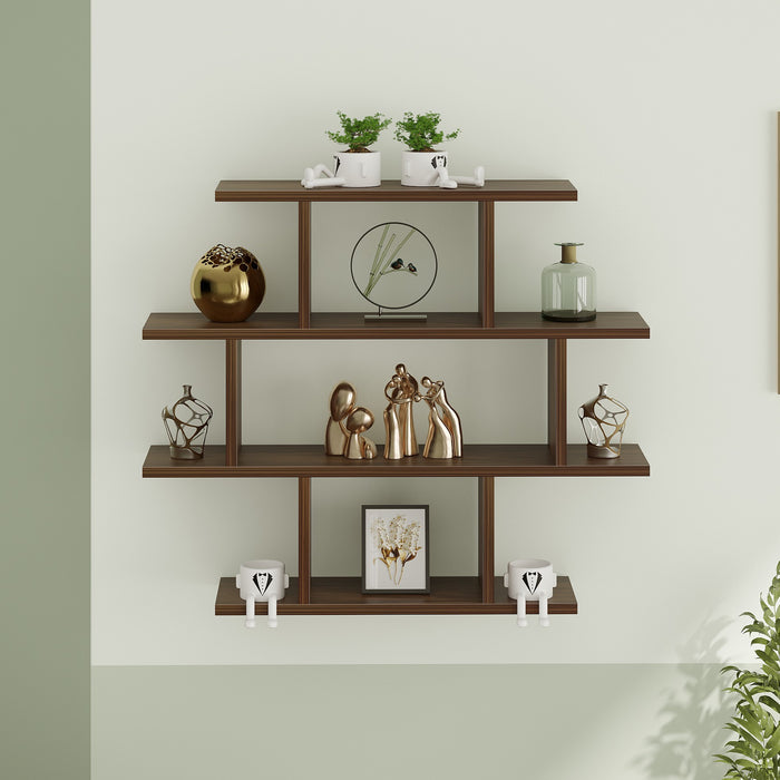 Senara-4 Layer Wall Mount Design Engineering Wood Bookshelf Filing Cabinet Books Rack Organizer for Décor Display for Library Living room Study Room (Color - Brown Maple)
