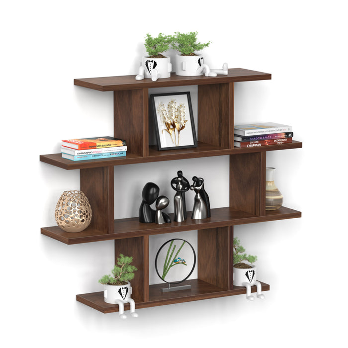 Senara-4 Layer Wall Mount Design Engineering Wood Bookshelf Filing Cabinet Books Rack Organizer for Décor Display for Library Living room Study Room (Color - Brown Maple)