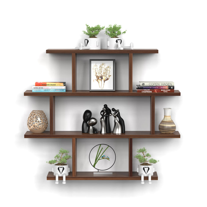 Senara-4 Layer Wall Mount Design Engineering Wood Bookshelf Filing Cabinet Books Rack Organizer for Décor Display for Library Living room Study Room (Color - Brown Maple)