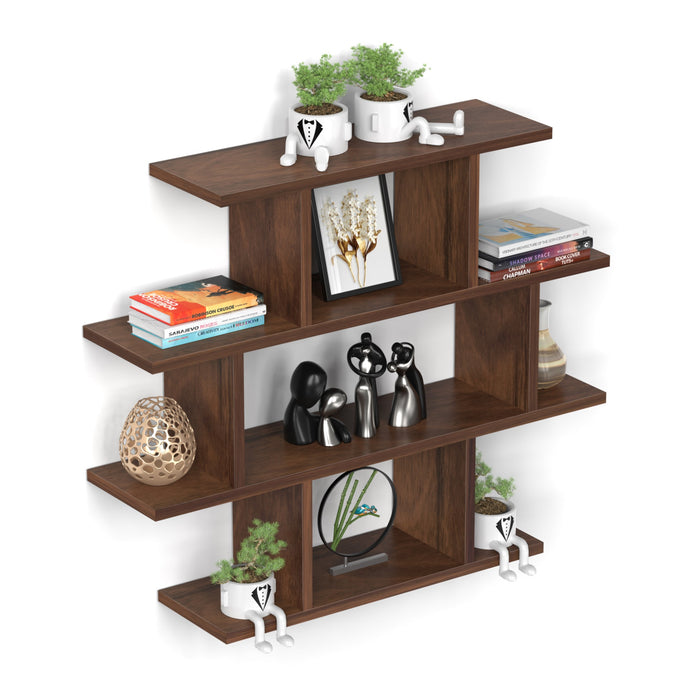 Senara-4 Layer Wall Mount Design Engineering Wood Bookshelf Filing Cabinet Books Rack Organizer for Décor Display for Library Living room Study Room (Color - Brown Maple)