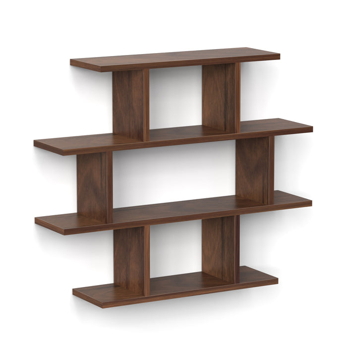 Senara-4 Layer Wall Mount Design Engineering Wood Bookshelf Filing Cabinet Books Rack Organizer for Décor Display for Library Living room Study Room (Color - Brown Maple)