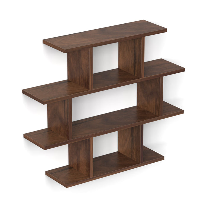 Senara-4 Layer Wall Mount Design Engineering Wood Bookshelf Filing Cabinet Books Rack Organizer for Décor Display for Library Living room Study Room (Color - Brown Maple)
