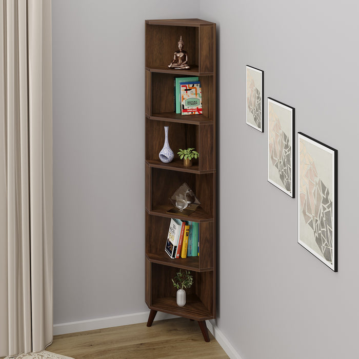 Veluno Corner Shelf Bookshelf Cabinet Book Rack Organizer with Shelves for Storage Décor Display Cabinet Floor Standing for Living Room Home Library